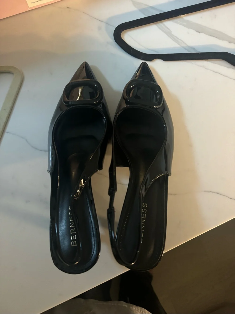 BERNESS Black Patent Slingback Kitten Heel with Buckle